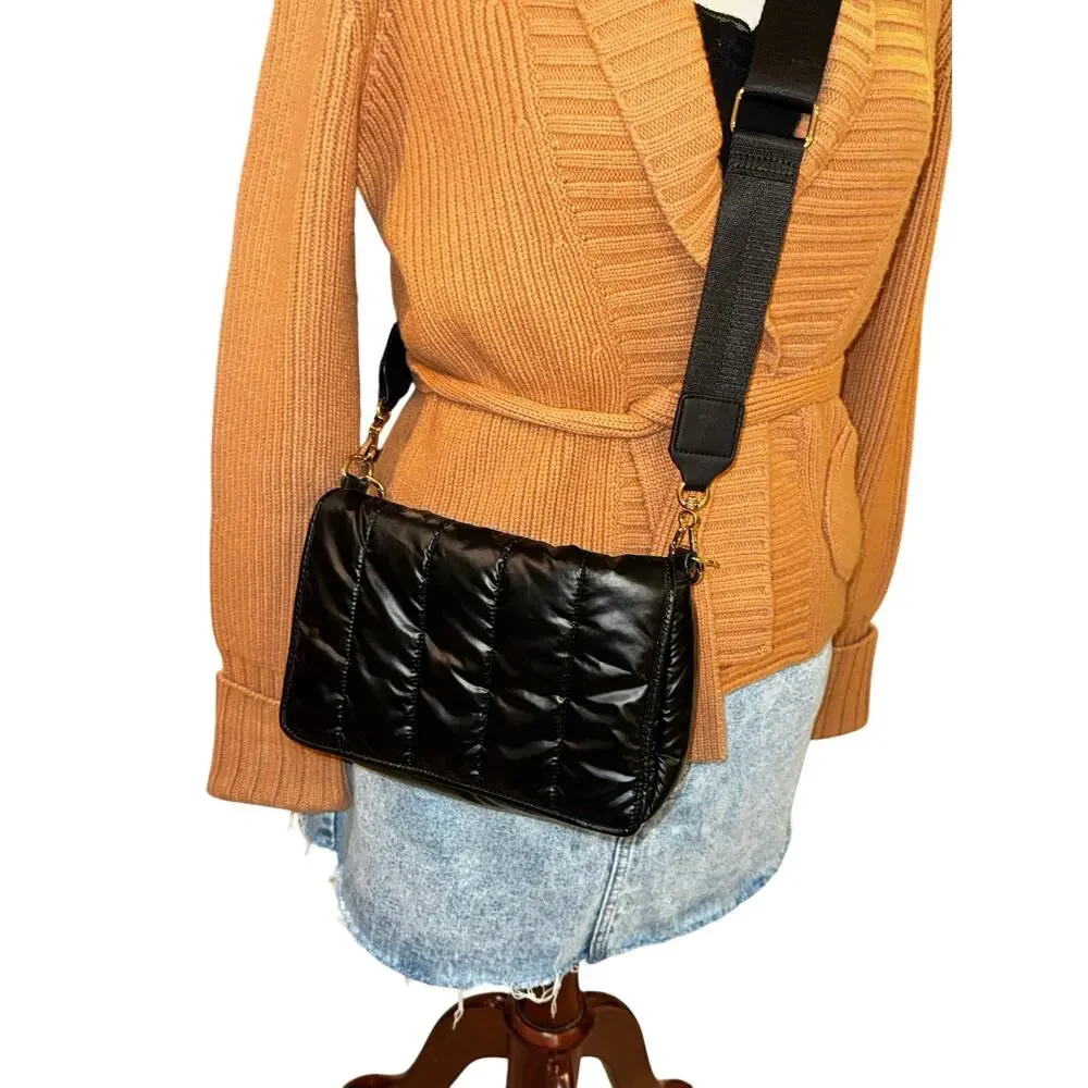 Vince Camuto Black Quilted‎ Puffer Crossbody Messenger Bag